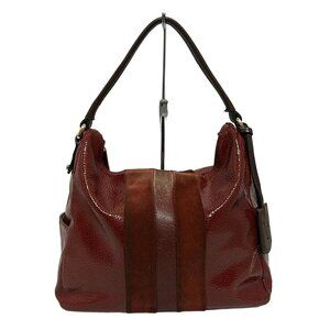 Auth FURLA - Red Bordeaux Multi Patent Leather Suede Leather Handbag